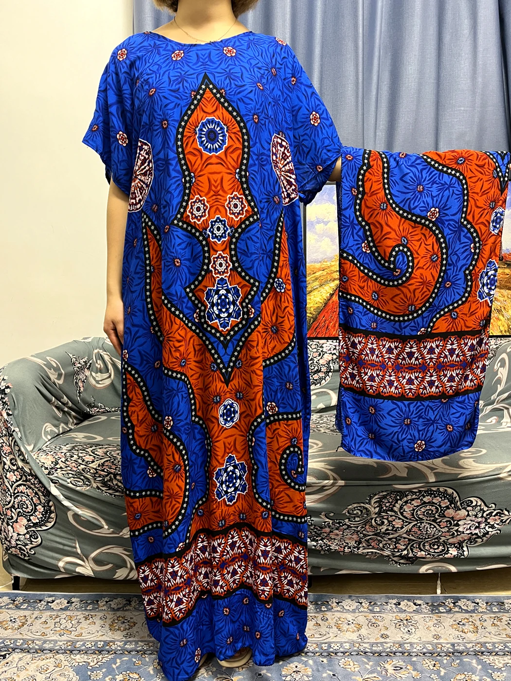 Muslim Abayas For Women 2023 Summer Print Floral Cotton Femme Robe African Islam Turkey Woman Traditional Dresses With Headscarf