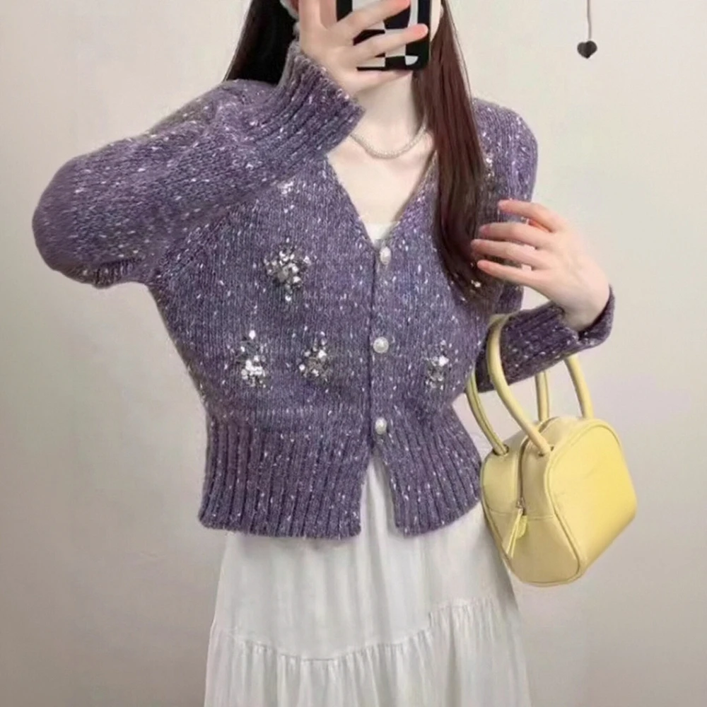 

Women's Cardigans Autumn Winter Elegant Chic 2025 Loose Fit Stylish Print Long Sleeve V Neck Casual Cardigans