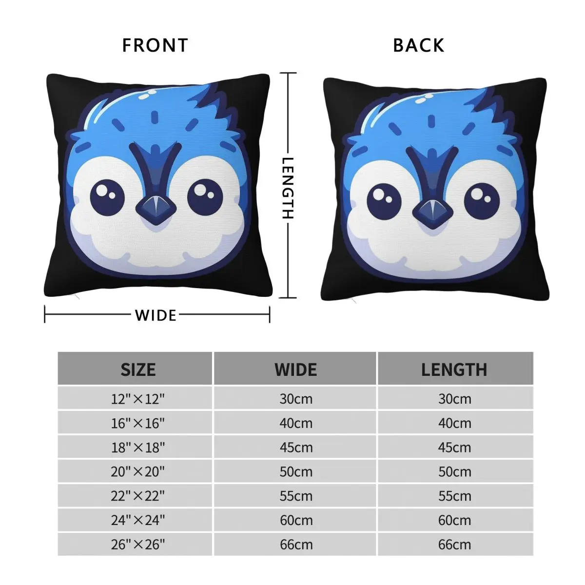 Cute Vectoral Blue Jay Face Square Pillowcase Polyester Linen Velvet Creative Decor Throw Pillow Room Cushion Cover Wholesale