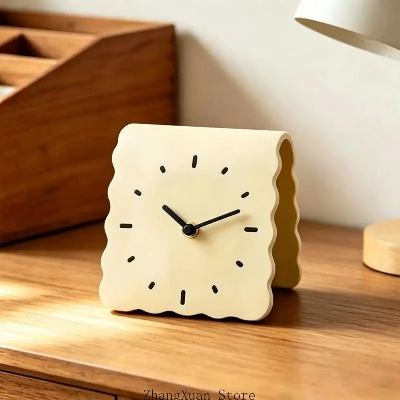 Leise Tischuhr Bett, minimalistisches Keks-Textur-Design, Acryl-Analoguhr für Schlafzimmer, Büro, Schreibtisch, und – Detail 9