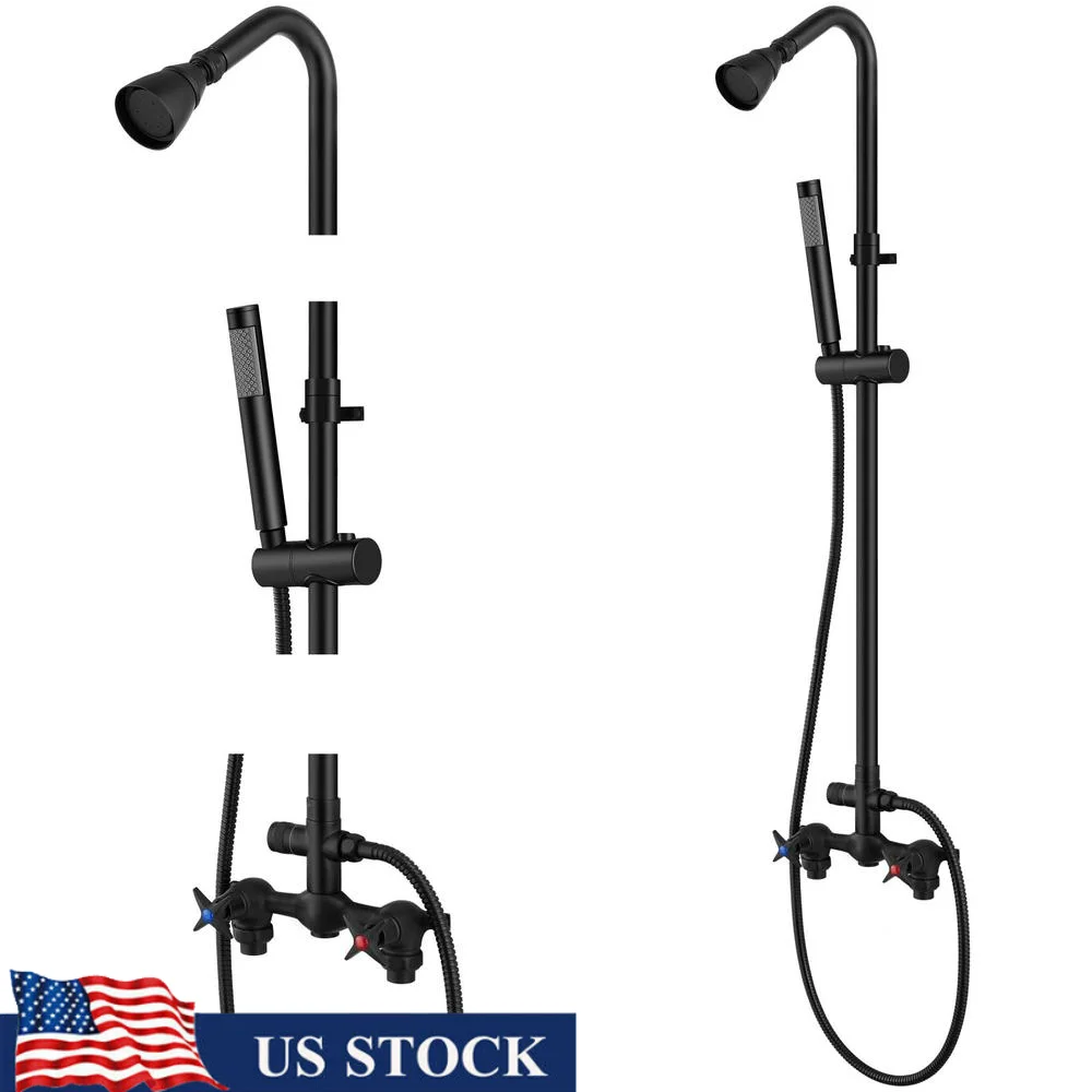 Outdoor Shower Fixtures Brass Stainless Steel Faucet System Handheld Spray-6 Inch Center-Adjustable Height-Easy Installation Kit