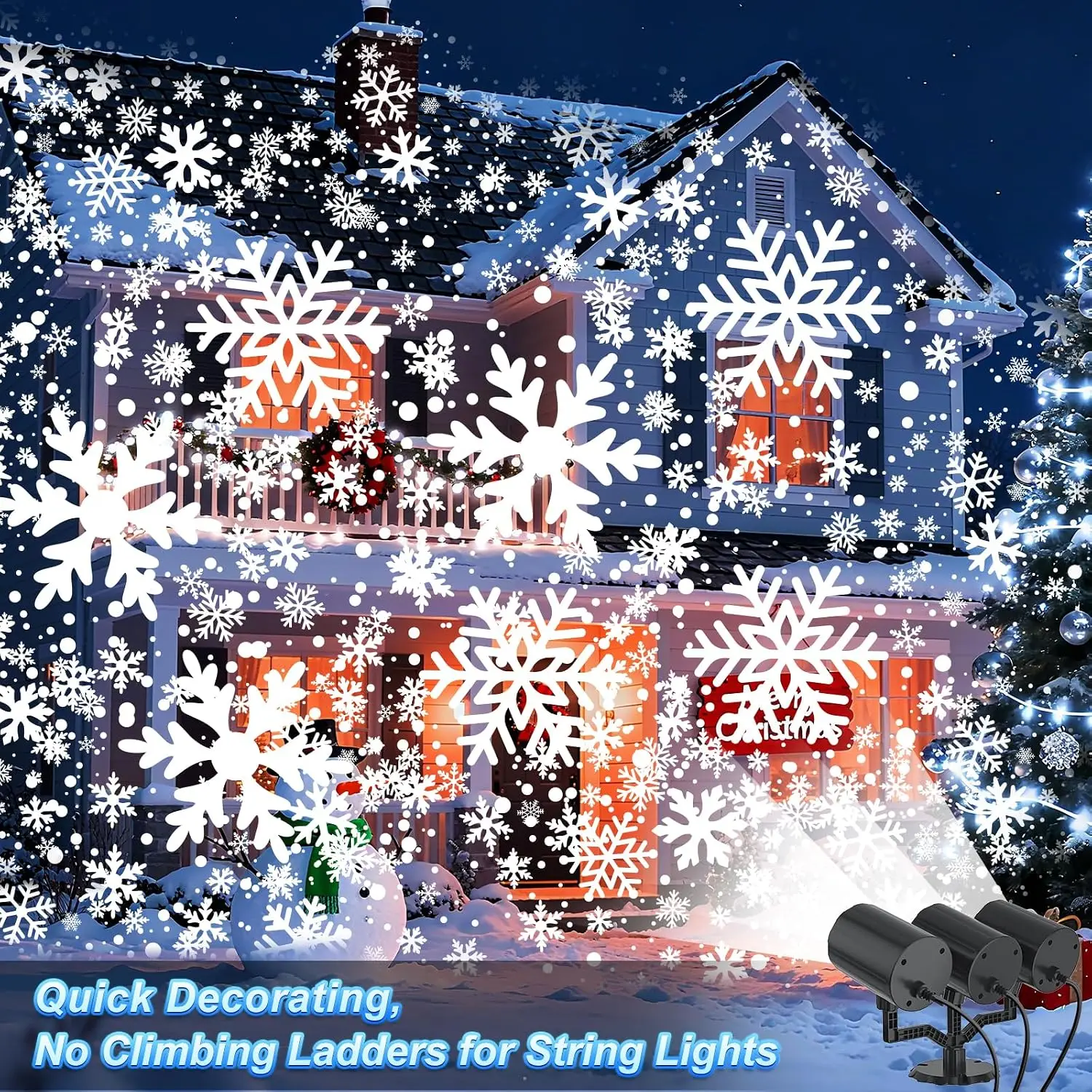 Outdoor Christmas Projector Light, Upgraded 2025 Three-Head Snowflake Projector, Ultra-Bright Dynamic Rotating Snowfall LED Projection, IP65 Waterproof, 16.4ft Cord for Yard, Houses, Party Decorations
