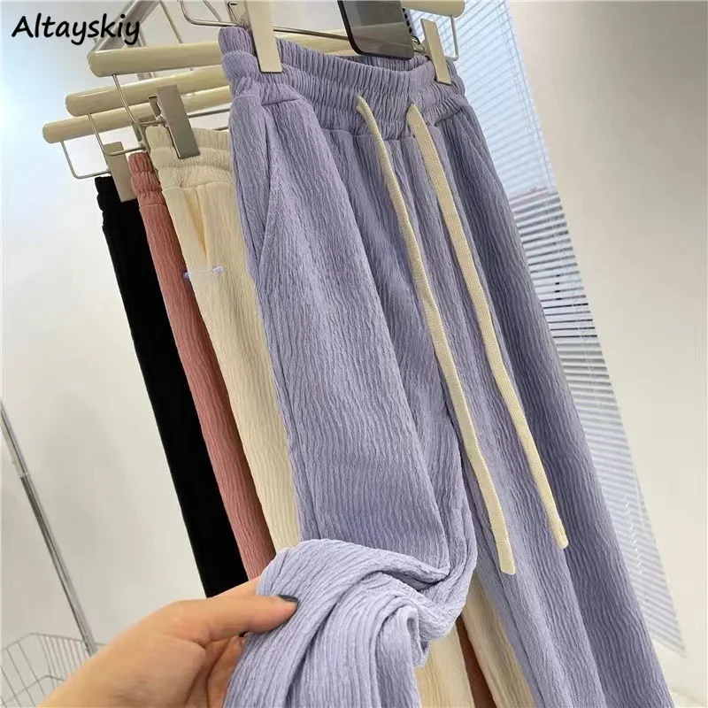 Pleated Pants Women Casual Simple Comfort Spring Female Harajuku High Waist Korean Style Fashion Literary Wide Leg Trousers New