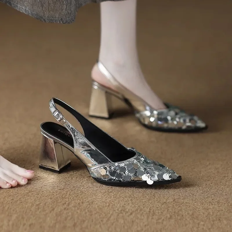 

Advanced Sense Light Pointed Toe Fashion Heel Women's Sandals Shoes for Women 2025 New Summer High Quality Baotou Dress Sandals