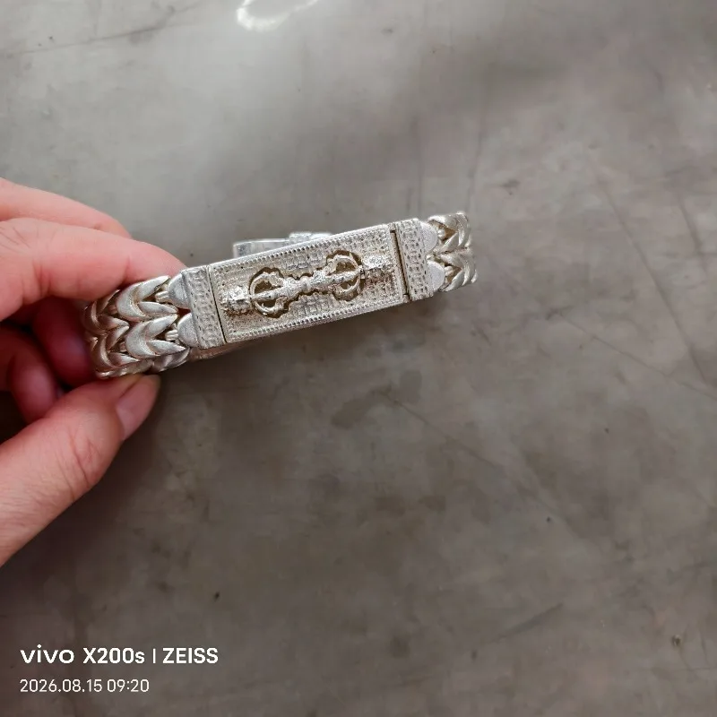 Men Retro Tibetan Miao Silver Plated Rotatable Vajra Bracelet Traditional Ethnic Handcrafted Wrist Accessory