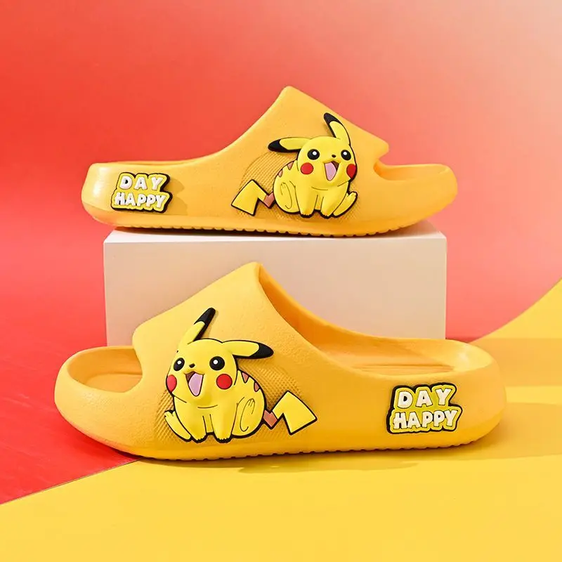 white black blue Children\'s Slippers 2024 Cartoon Pikachu Boys Baby Sandals Home Indoor Anti Slip Soft Sole plus size kids shoes