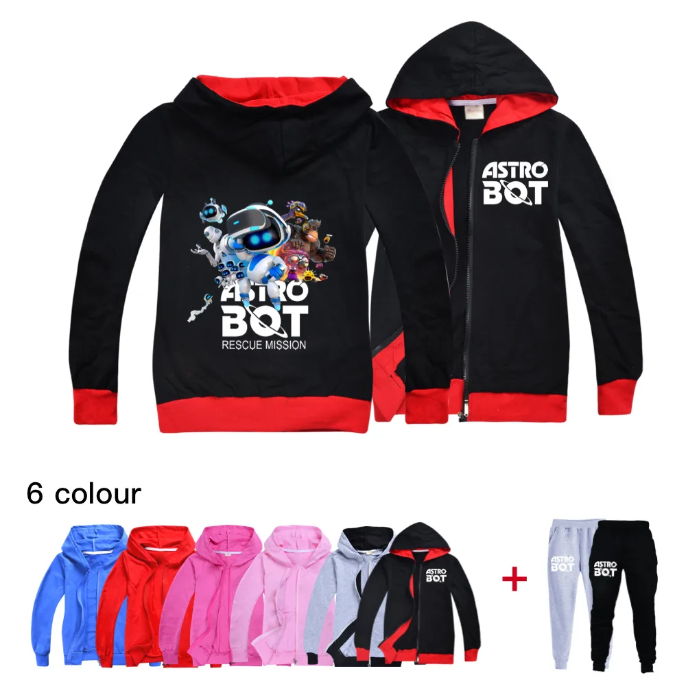 New Astro Bot Felpe con cappuccio Gioco per bambini Sala giochi Astrobot Vestiti Cappotto Ragazzi adolescenti Giacche con cerniera Ragazze del bambino Felpe + pantaloni 2 pezzi set