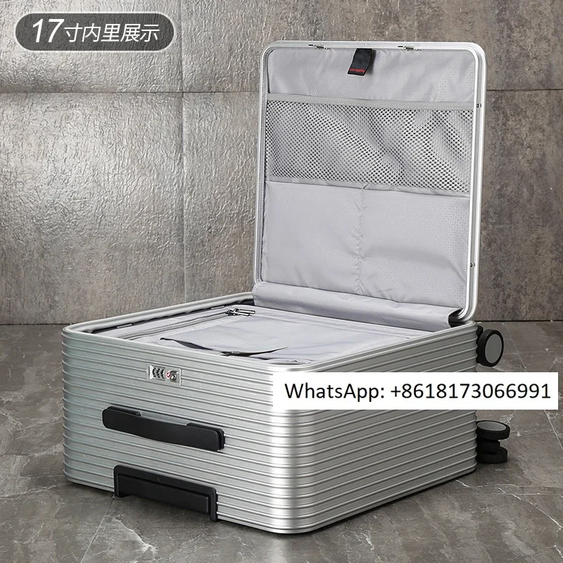 All aluminum magnesium alloy suitcase with universal wheels and side opening luggage compartment, 17 inch small