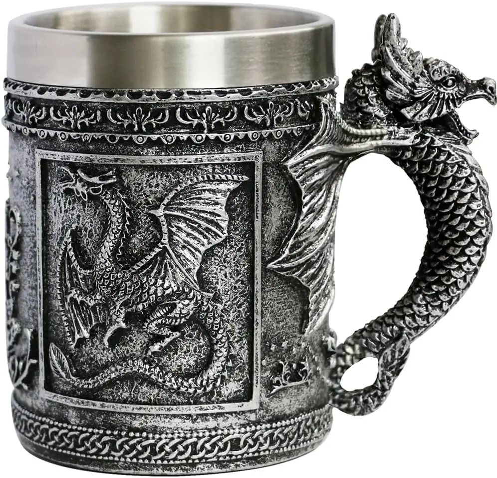 

Кружка Dragon — Dungeons and Dragons Beer Stein Tankard Drink Cup — кофейная кружка из нержавеющей стали емкостью 15,8 унций для GOT Dragon Lovers Collector Ide
