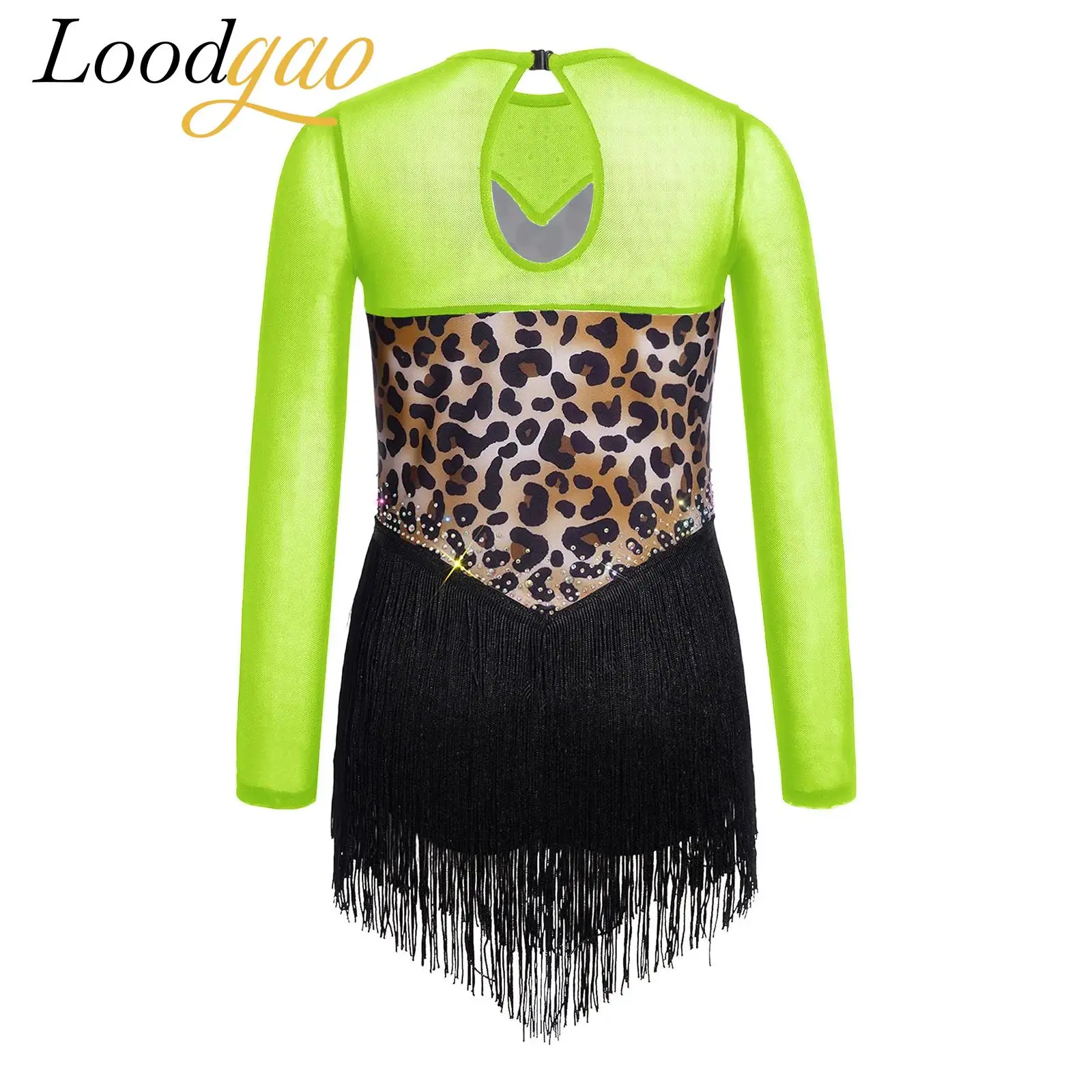 

Latin Salsa Tango Chacha Dancewear Children Latin Salsa Tango Chacha Tassels Dance Wear Fringed Leopard Teens Performance Outfit