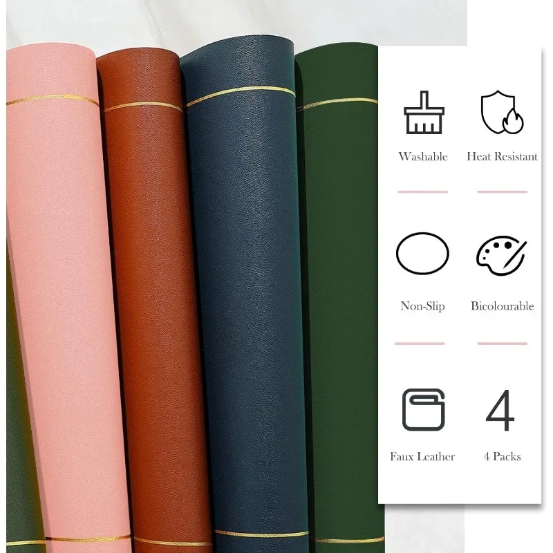 1/4/6 قطعة مفارش جلدية لطاولة حجب الألوان، قابلة للغسل لتناول الطعام، مقاومة للحرارة وغير قابلة للانزلاق، سجادات مكان مقاومة للماء #4