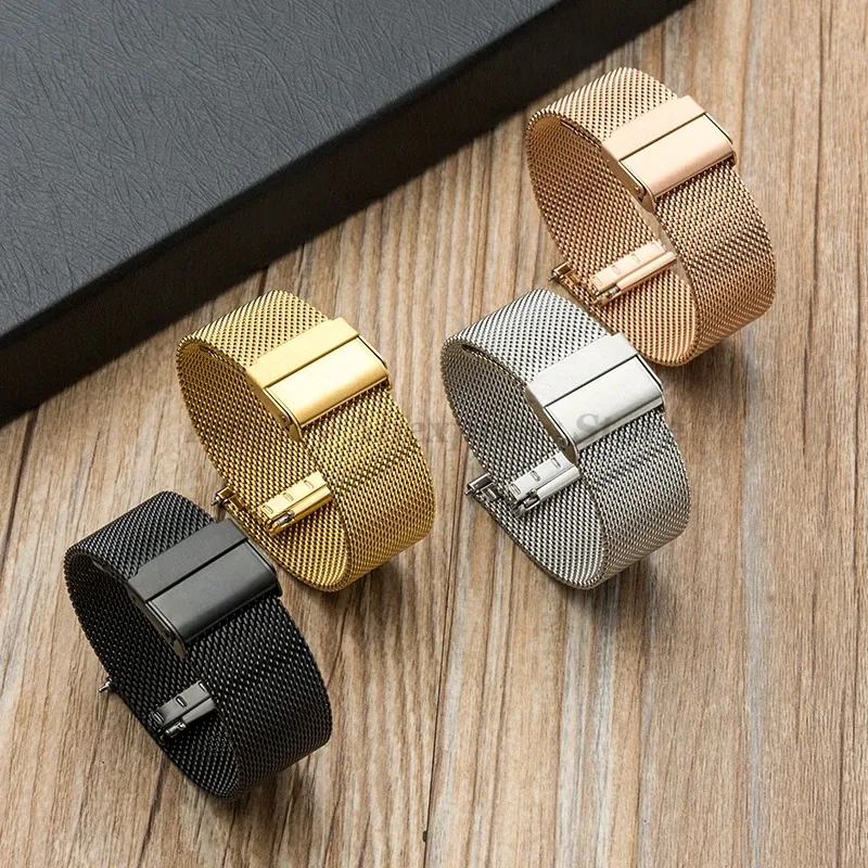 0.6mm Mesh Stainless Steel Watch Strap 18mm 20mm 22mm 24mm Bracelet Metal Quick Release Band Universal Loop Men Women Wristbands