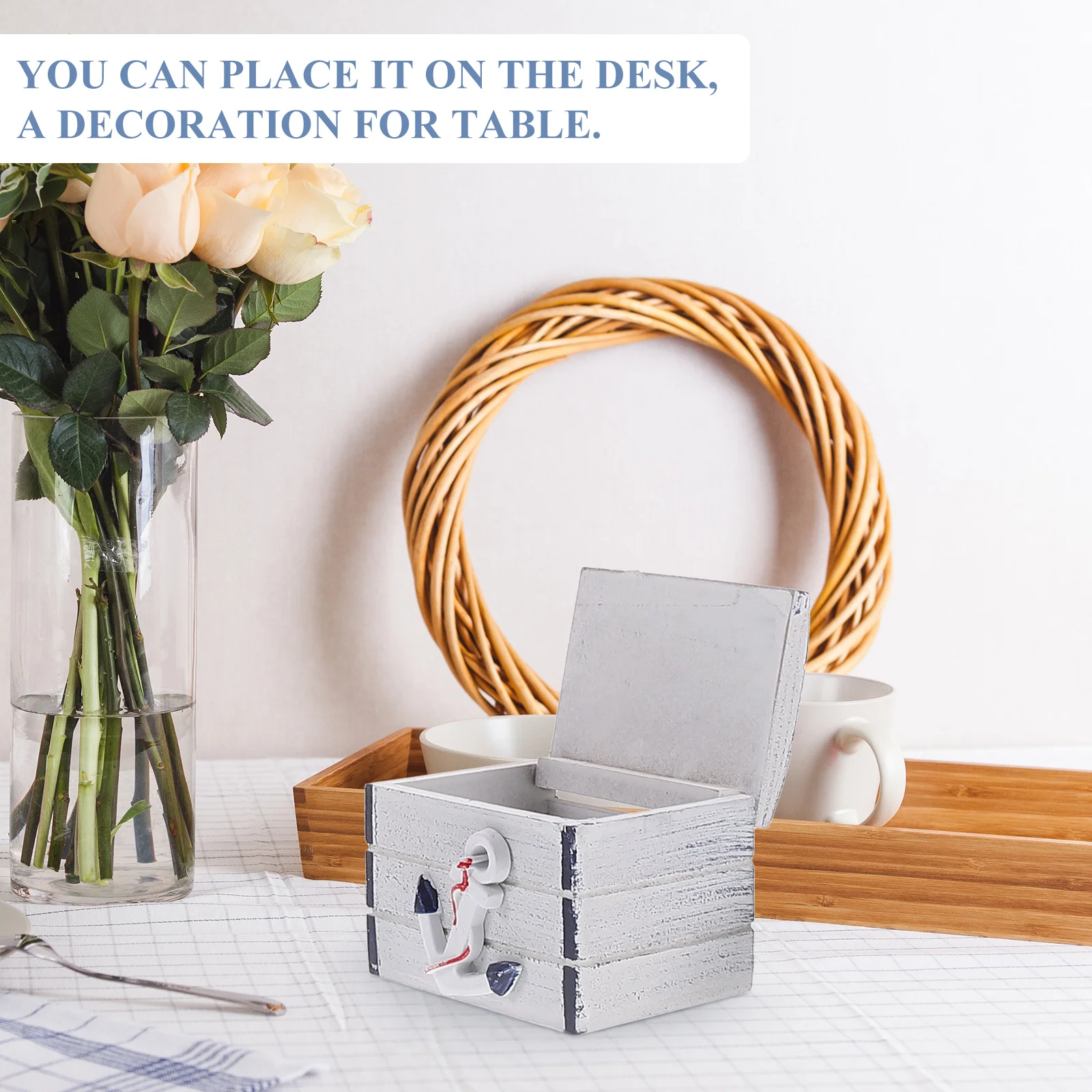 Contenedor de joyería con tema marino elegante, caja de baratijas de madera ligera con acabado delicado, Ideal para regalo, decoración para el hogar y la Oficina, 4 Uds.