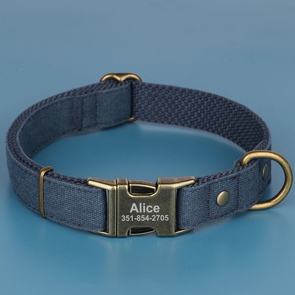 Personalized Dog Puppy ID Tag Nameplate Collar Durable Nylon Pet Dog Buckle Collars Free Engraving Name For Pit Bull Bulldog Pug