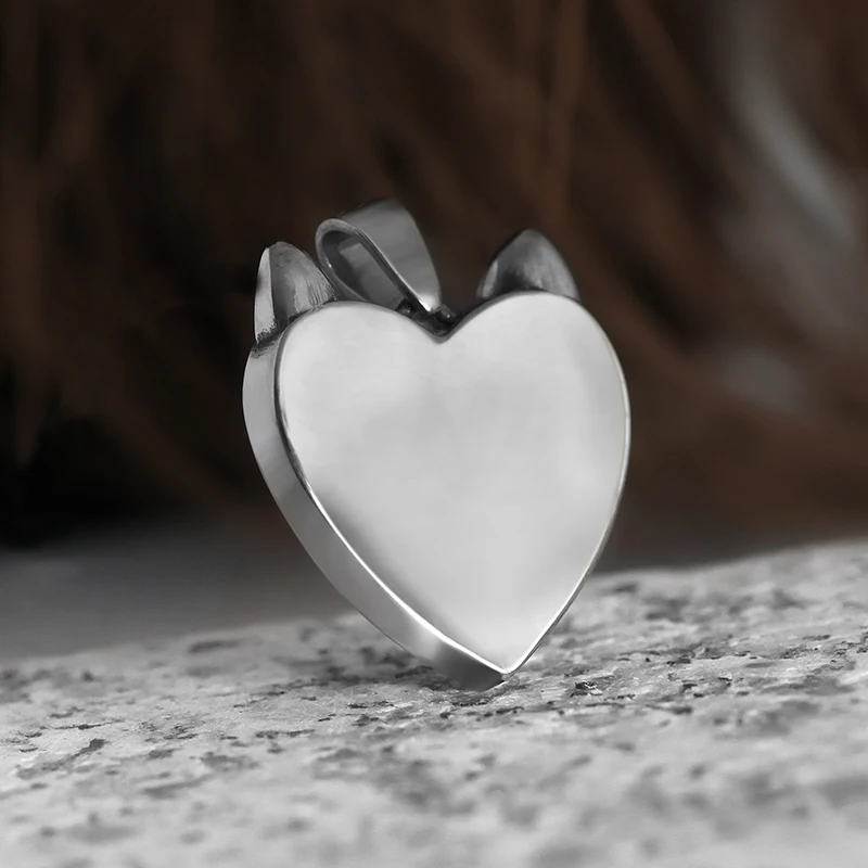Engrave Stainless Steel Heart Shape With Cat Head Pendant Necklace Animal Cute Fashion Vintage Men Women Jewelry Couple Gift