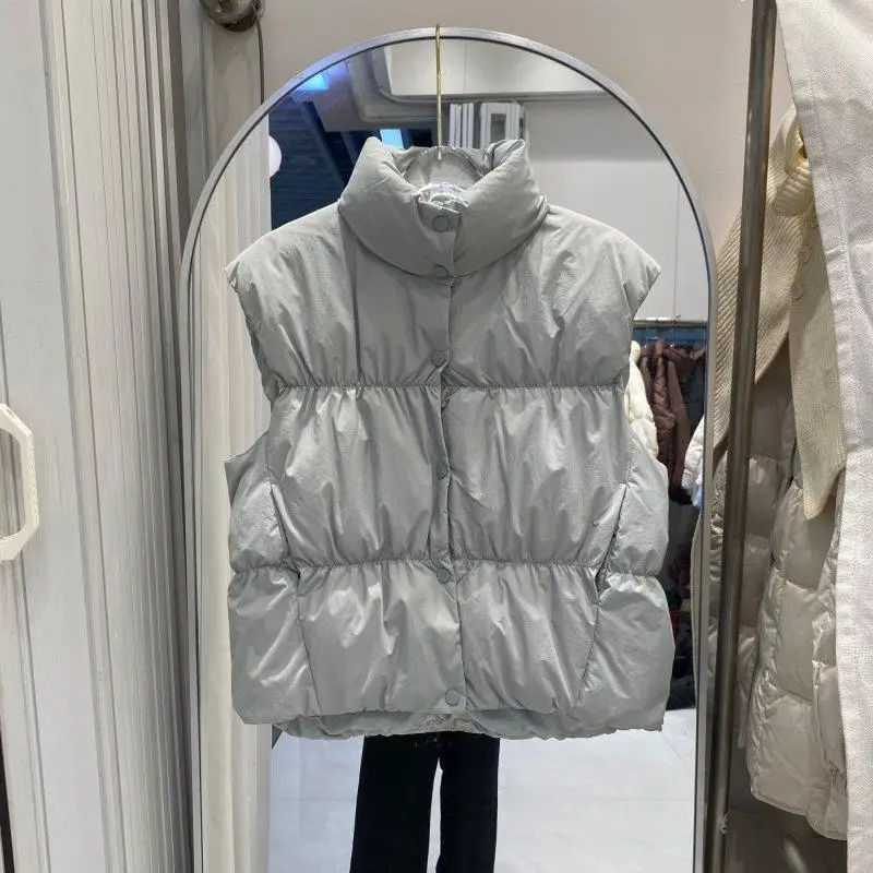 Herfst- en wintermode damesvest woon-werkverkeer opstaande kraag kort high street donsvest