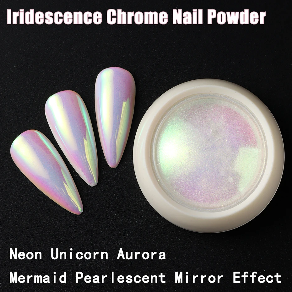 يونيكورن كروم مسمار مسحوق النيون أورورا مرآة التقزح اللوني مسمار الصباغ حورية البحر اللؤلؤ تأثير بريق ماكياج مسمار الفن زينة #4