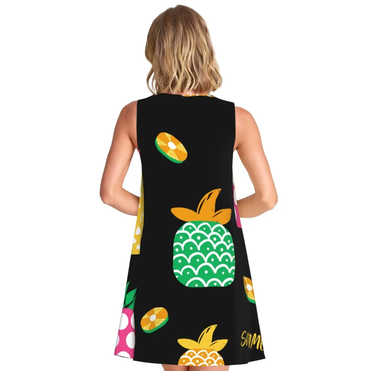 The Geometry Of Pineapple Women's Sleeveless Night Market Trip V Neck Dress Gothic Evening Dress