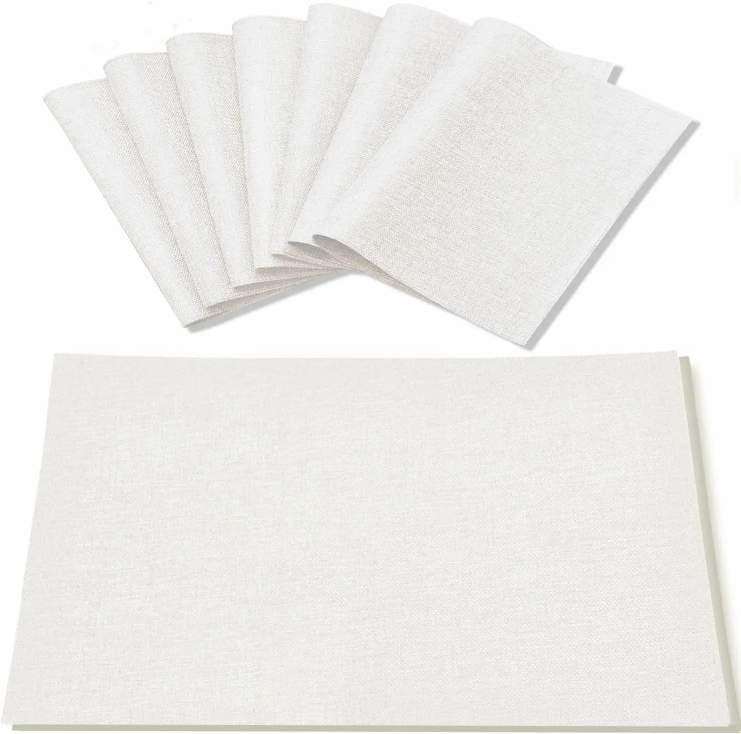 

White Linen Placemats Set of 8, Machine Washable Heat Resistant for Halloween Thanksgiving Christmas Dining Table