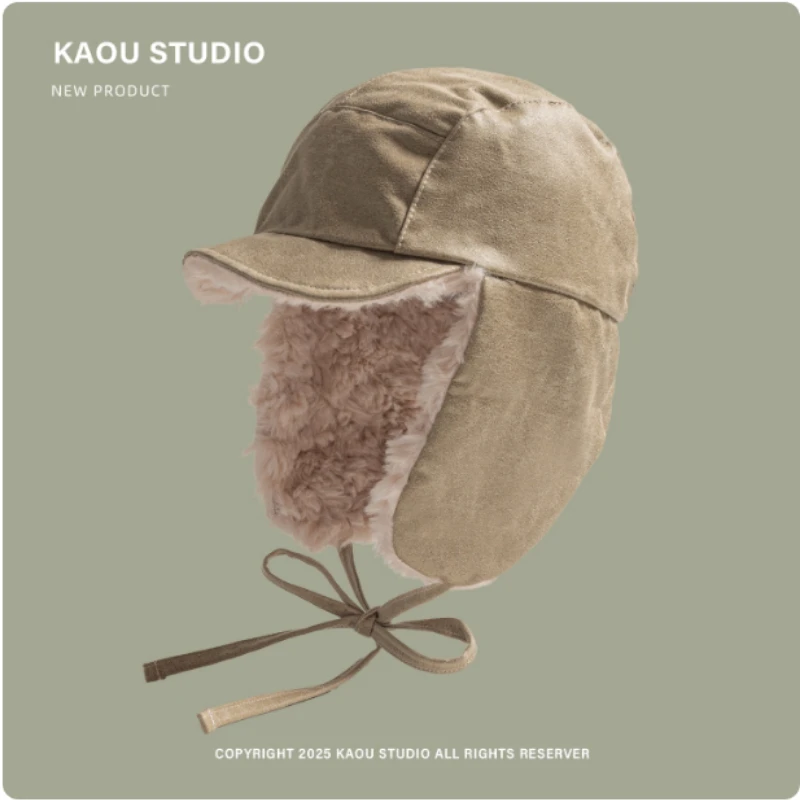 قبعات البيسبول اليابانية الرجعية بو القطيفة للرجال والنساء الشتاء سميكة ودافئة في الهواء الطلق ركوب الدراجات والتزلج واقيات الأذن قبعات منفذها #2