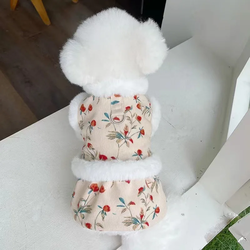 Pet Cute Bear Rose Coat Clothes Autumn Winter Plush Clip Cotton Traction Vest Teddy Bib Bear Dog Cat Thickened Cardigan Coat