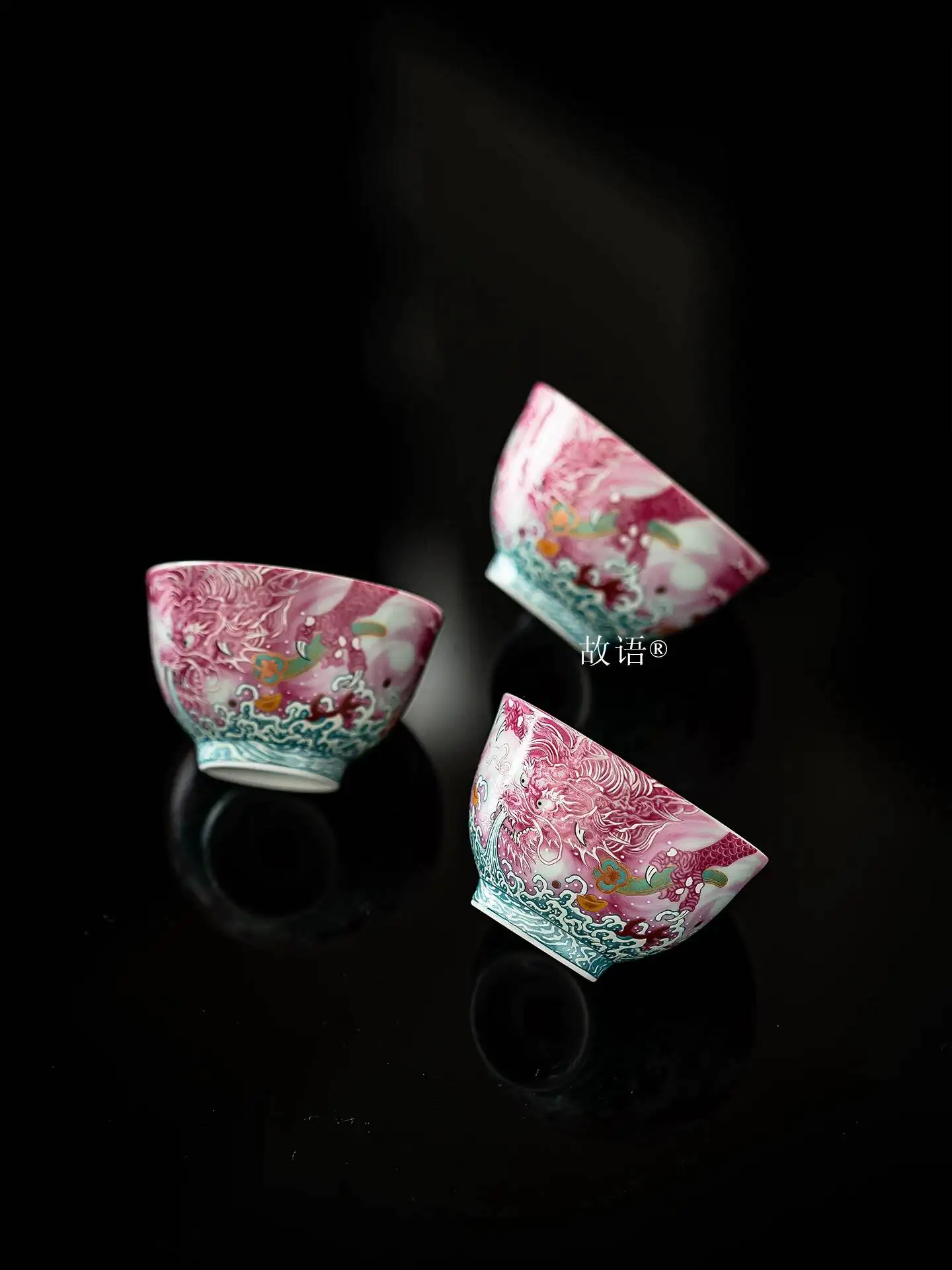 High-End Chinese Palace-Style Enamel Kung Fu Tea Cup, Household Pastel Ceramic Retro Shadow Blue Master Cup