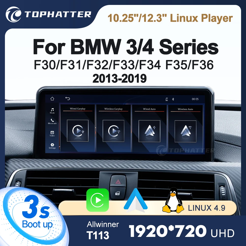 Автомобильный радиоприемник 10,25 дюйма 12,3 дюйма для BMW F30 F31 F32 F40 320 330 M3 Linux, беспроводной CarPlay, Android, мультимедийный плеер, экран головное устройство
