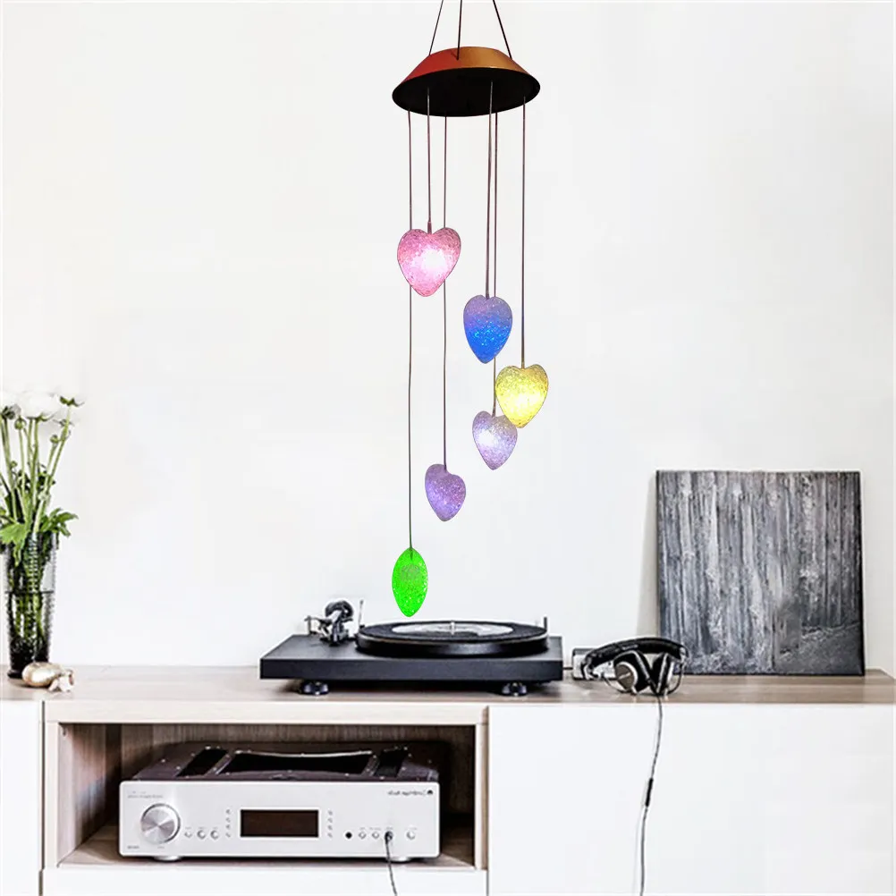 Solar Wind Heart Solar Hanging Lights Led Color Changing Waterproof Outdoor Hanging Light For Garden Home Party Decoration