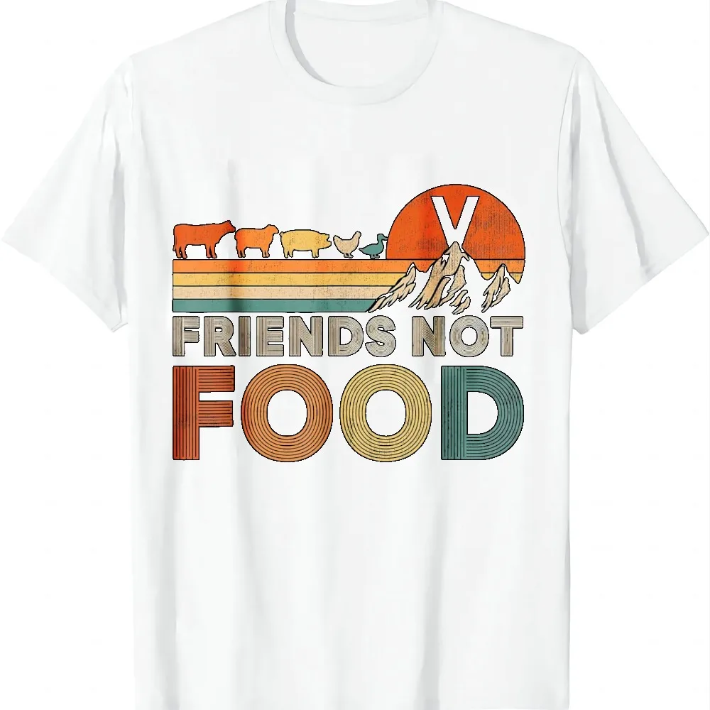 Friends Not Foods Funny Retro Animals Lover Vegan Vegetarian T-Shirt Women Mens Clothing Tops Summer Casual T Shirt Camiseta