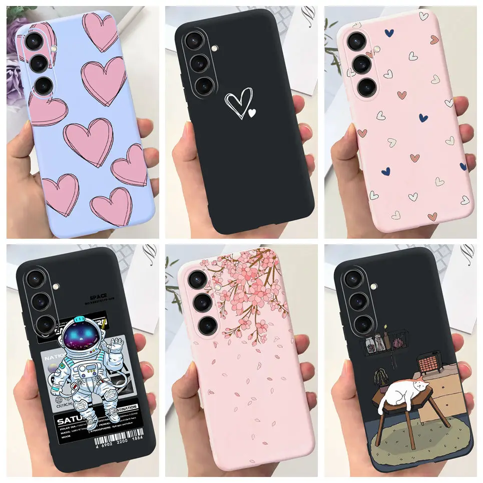 For Funda Cover Samsung A35 5G Case SM-A356E Couple Love Heart Flower Cat Painting Back Shell For Samsung Galaxy A35 5G Etui