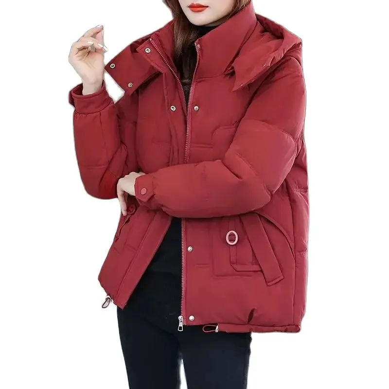 Down Red Cotton-Padded Jacket 2024 New Short Cotton-Padded Jacket With Loose And Thick Warm Fashion Winter Women Coat