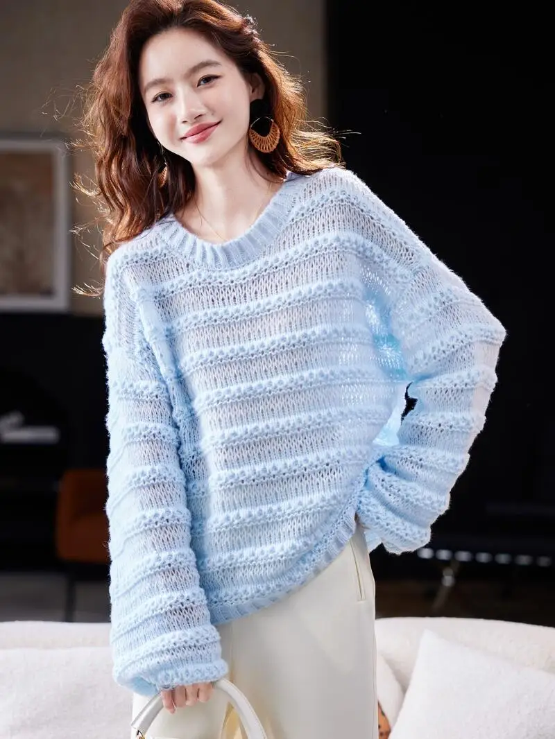 Maglione Maglieria da donna Nuovo girocollo sciolto pigro maglione scavato autunno semplice casual versatile stile coreano taglie forti