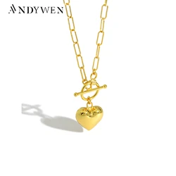 ANDYWEN 925 Sterling Silver Gold 18mm Big Heart Pendant Horoscope Long Chain Necklace 40mm Luxury Jewelry 2020 Fine Jewels