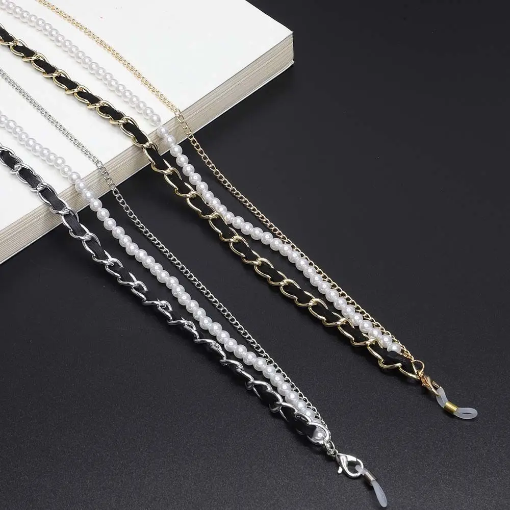 Leather Pearl Beaded Cord Glasses Chain Straps Neck Chain Glasses Holder