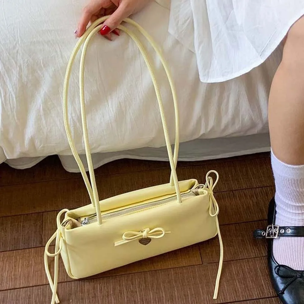 

Милая французская сумка с защитой от брызг воды, большая вместимость, однотонные сумки для подмышек, корейский стиль, украшение с бантом