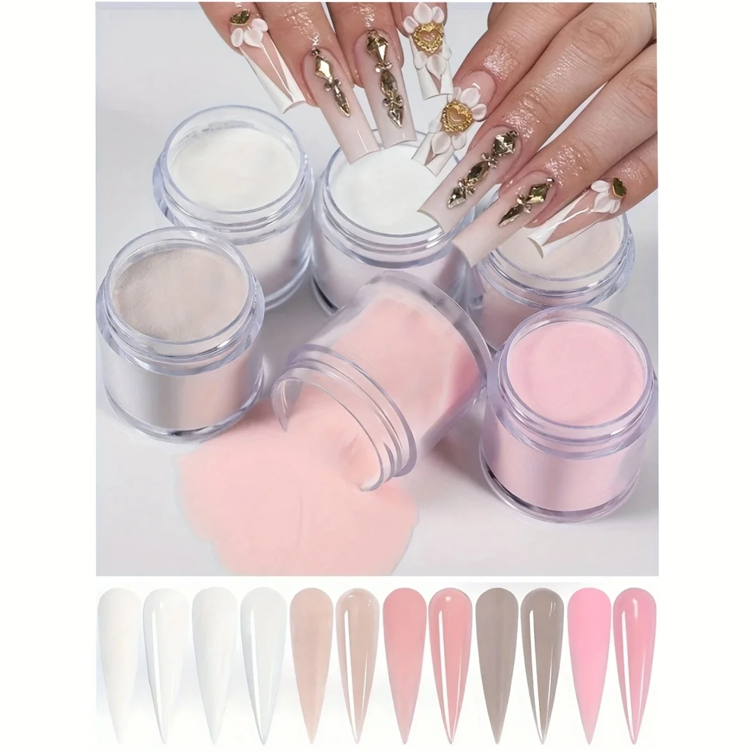 

Set of 6 Acrylic Powders in Nude, Pink, And White,High-Gloss End. Ideal Nail Art, This Kit Includes 6 Colors Nail Sculptures