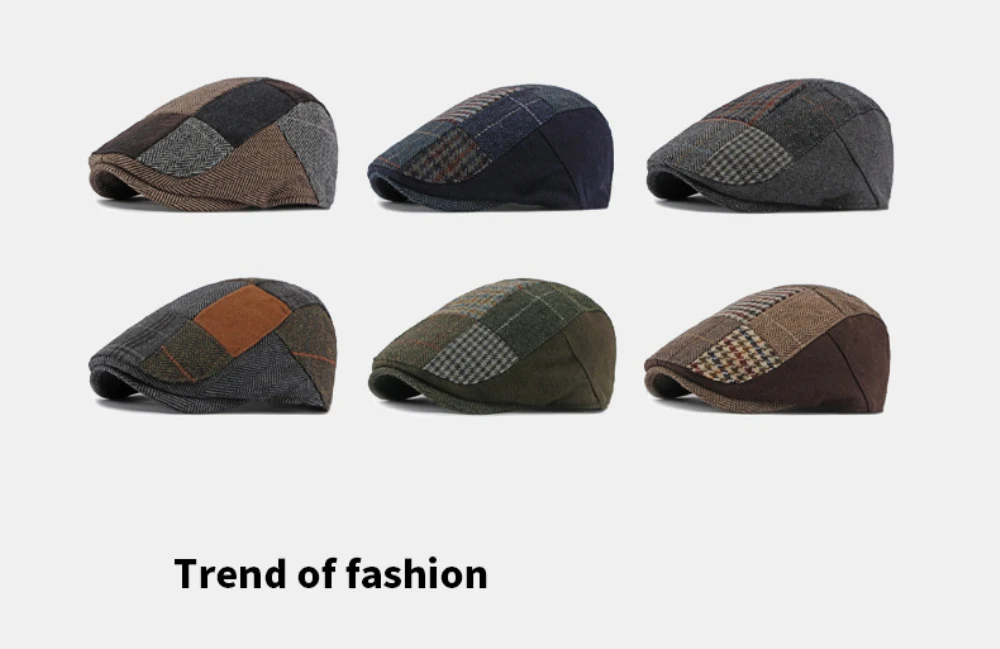 HT5157 Herren- und Damen-Baskenmütze, Retro-Patchwork-Künstlermütze, karierte Ivy-Flatcap, 2026 neue Herbst-Winter-Wollmütze – Detail 2