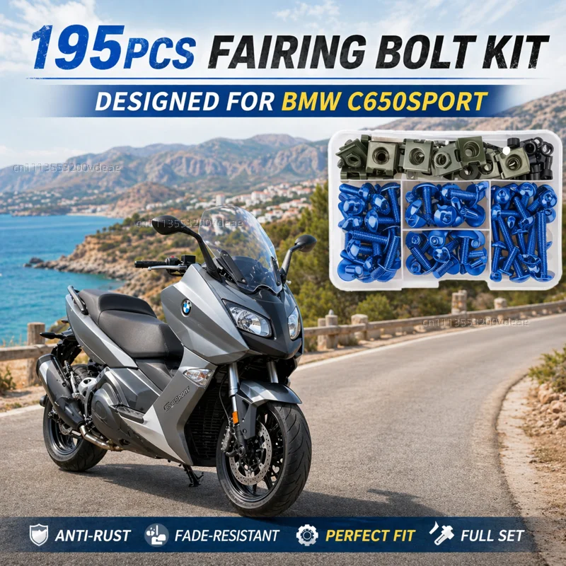 195Pcs Motorcycle Aluminum Fairing Bolt Screws Kit Nut Clips For BMW C650 SPORT C650GT C 650 GT 2012-2020 CNC Fastener Hardware