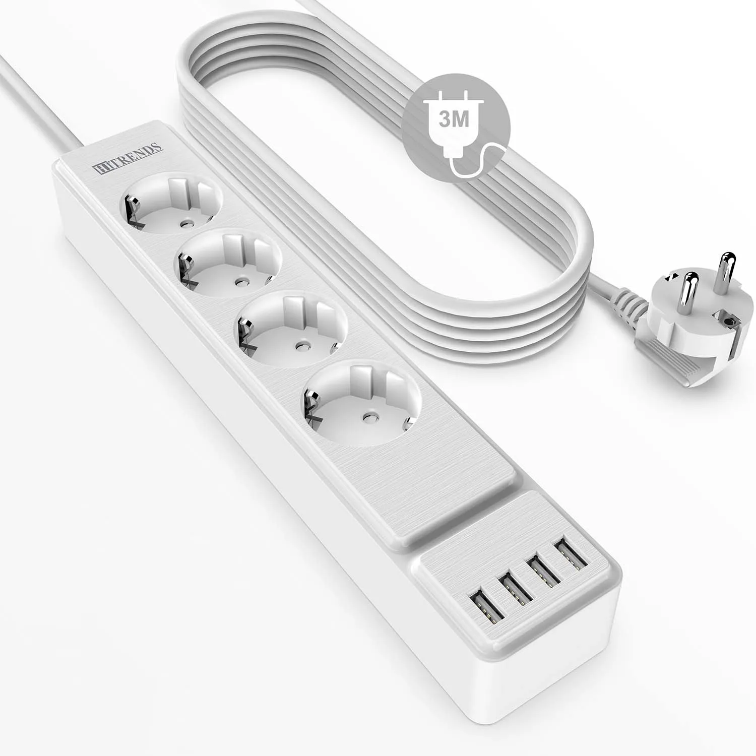 

Multi-socket power strip with EU plugs Wall-mounted socket with 4 AC sockets + 4 USB ports and 3m extension cable Master switch