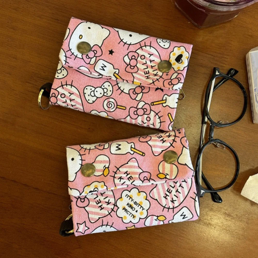 Hellokitty мультфильм тройной холст кошелек Sanrio Kawaii аниме держатель для карт кошелек фотоальбом подвесной брелок для карт Cilp Pack подарок