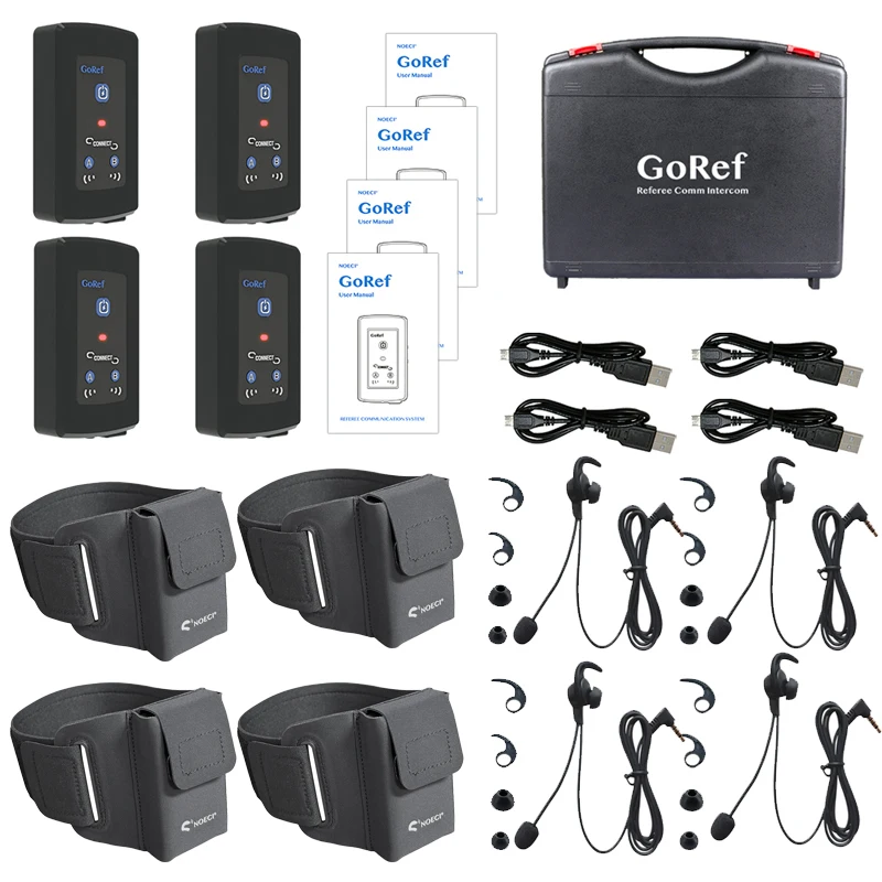 NONE 3/4 Stück GoRef Fußball-Schiedsrichter-Intercom-Headset Bluetooth 5.1 für 4 Schiedsrichter Vollduplex 1500 m sprechende Gegensprechanlage mit Box 6
