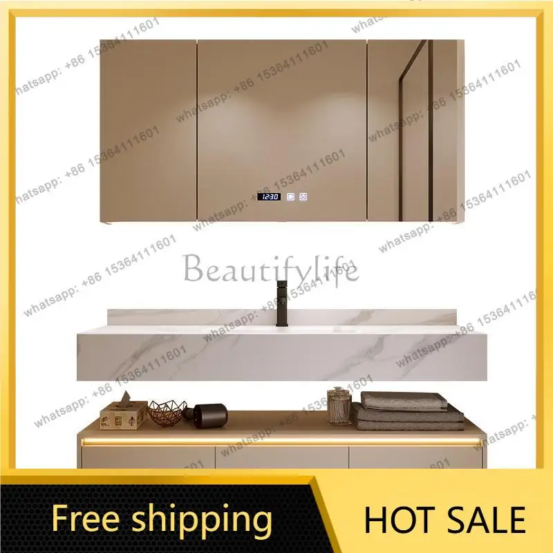 FG Furniture Arredo Bagno FYBC Modern Rock Plate Bathroom Cabinets Wall-mounted Vanity with Sink Smart Mirror Cabinets Hotel Sim