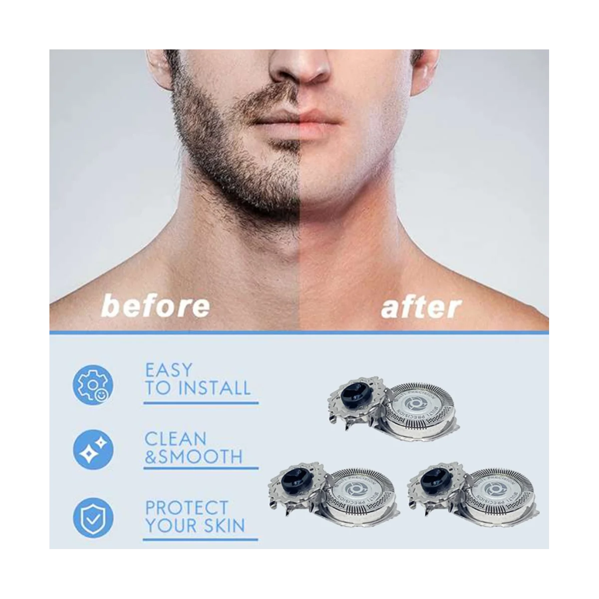 3Pc SH50 Shaving Head Cutter Head for Philips S5570 S5560 S5380 S5370 S5230 S5210 S5091 S5130 Razor Replacement Blade