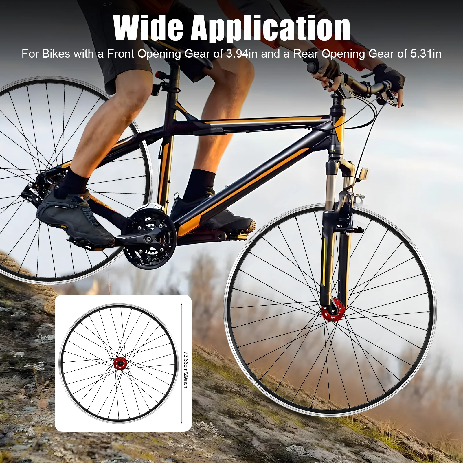 29-Zoll-Mountainbike-Laufradsatz, Vorder- und Hinterrad, rote Nabe, Aluminiumlegierung, Stahl, leicht, langlebig, korrosionsbeständig, Doppel-Sechsbolzen-Scheibenbremse, effiziente, reaktionsschnelle Bremsung, eloxierte Felge, exquisite Verarbeitung, langlebige Fahrradräder – Detail 5