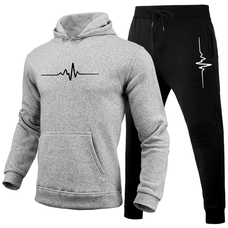 Men’s Casual Print 2‑Piece Tracksuit, Sweatshirt Hoodie & Pants, Outdoor Fitness Jogging Daily Sportswear Outfit view 4