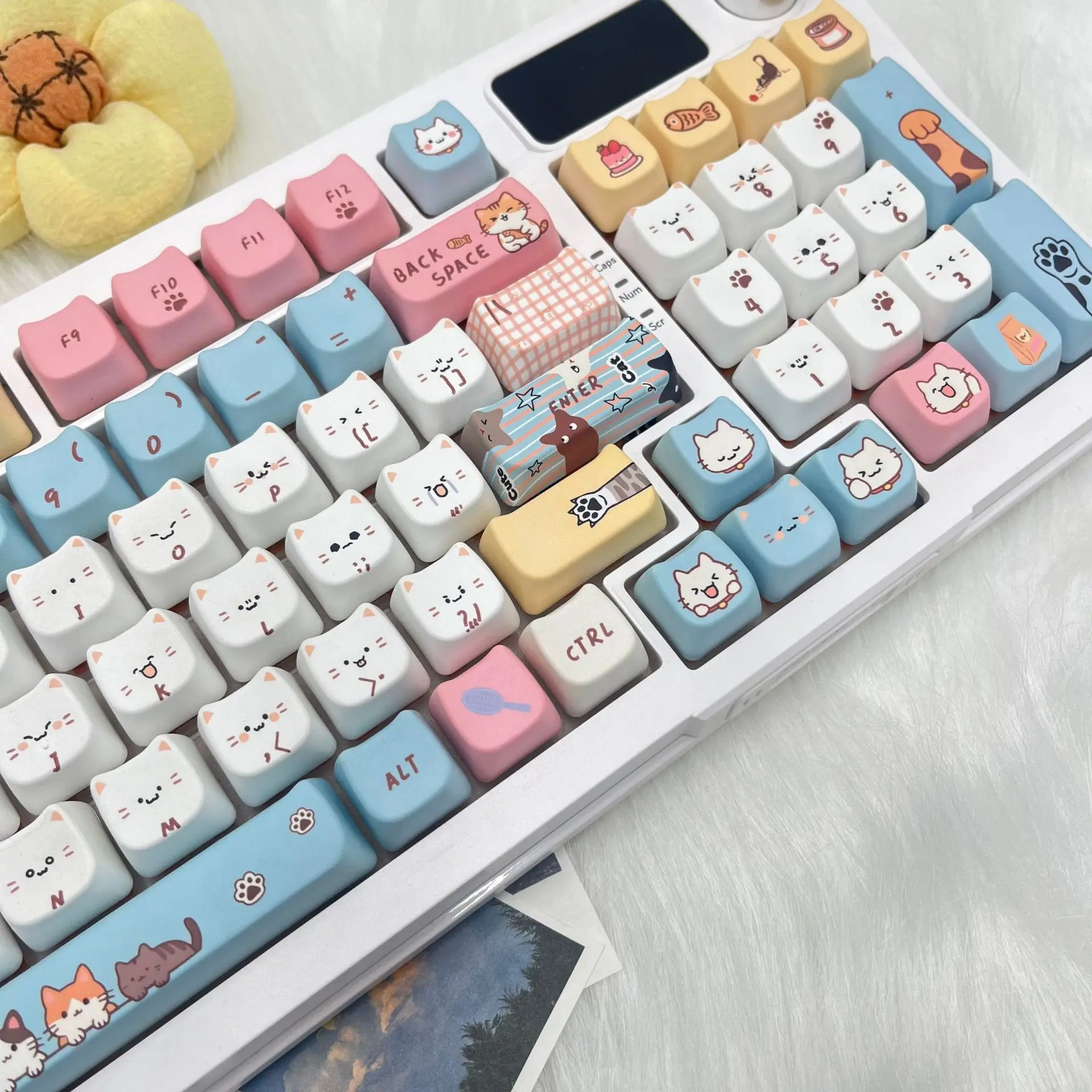 New cat cat head cute meow theme custom keycap MAO highly applicable wired mechanical keyboard computer accessories