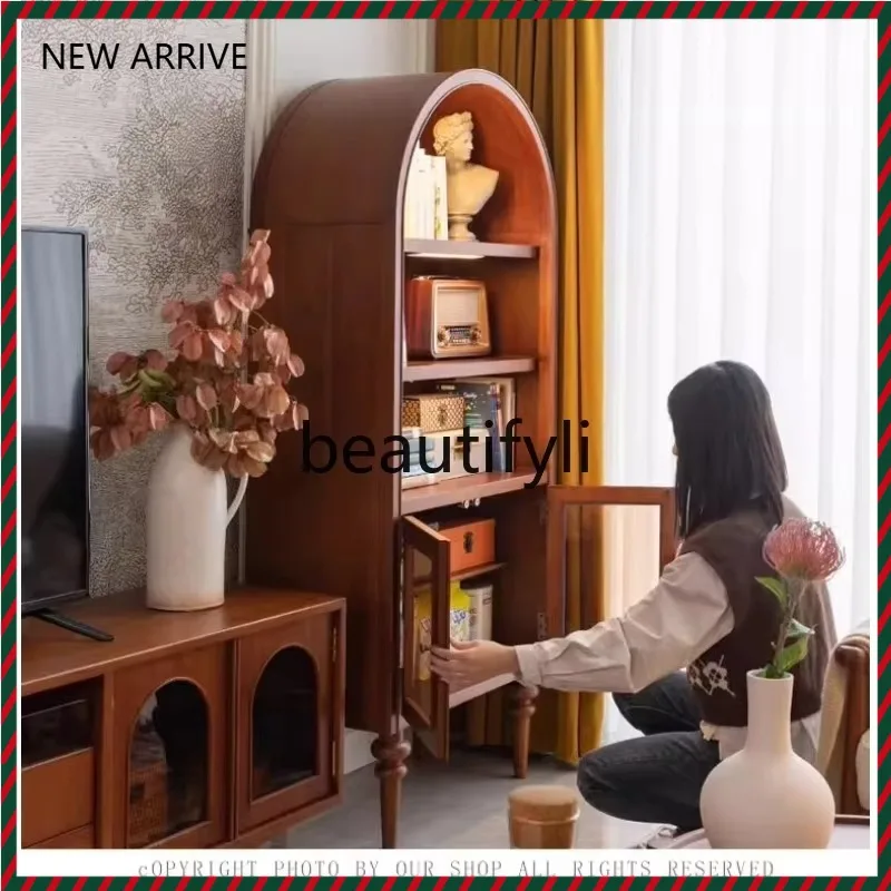 

D2520 American Style Solid Wood Vintage Distressed Sideboard Display Wine Cabinet French Style Living Room Storage Bookshelf Cab