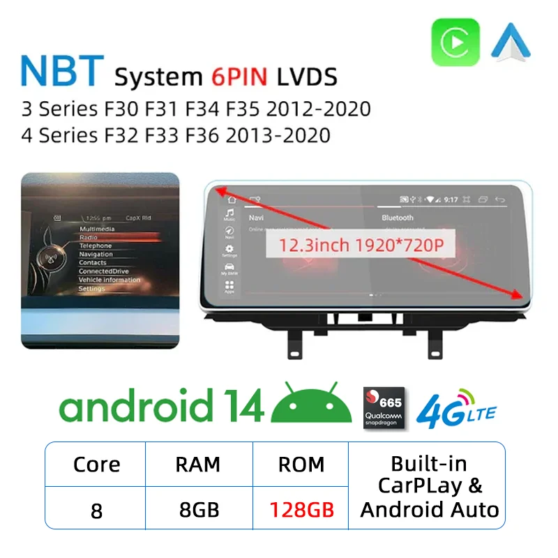 12.3 CarPlay Screen for BMW F30 F31 F34 F35 F32 F33 F36 2012-2020