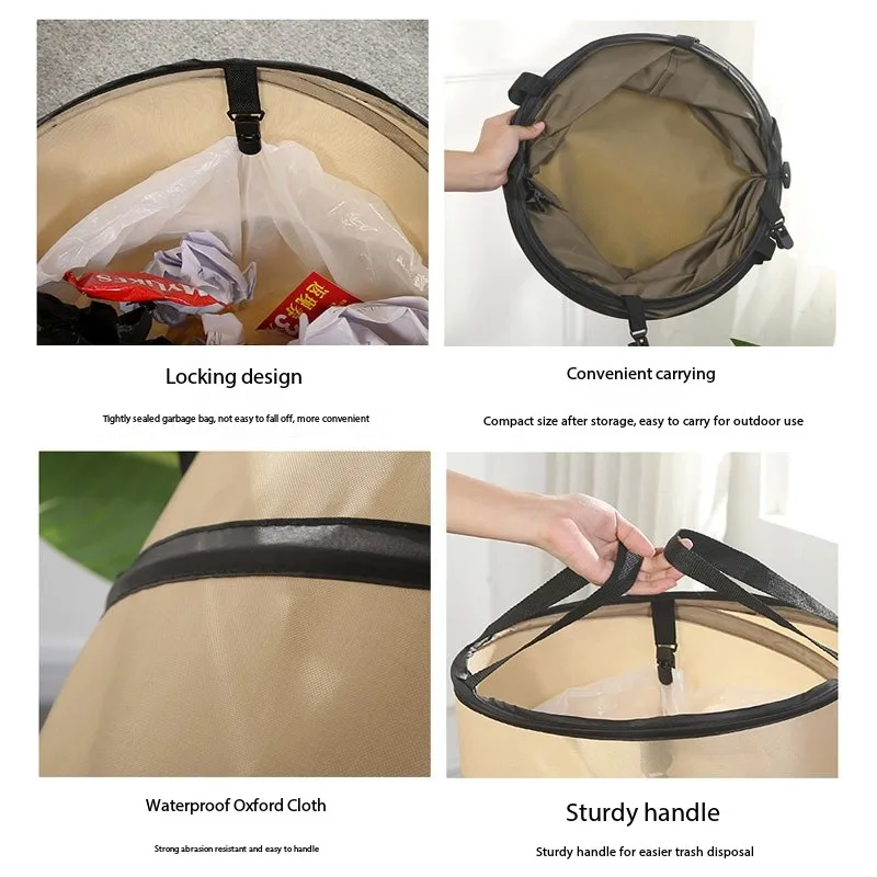 Image 4: Poubelle Pop-Up pour vêtements, sac de rangement d'épicerie adapté à l'extérieur, Camping Portable, jardin, seau à ordures pour feuilles de jardin