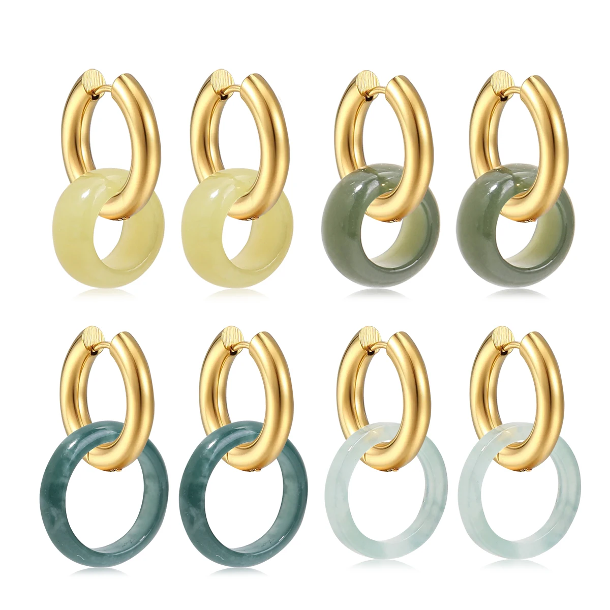 

Luxury Natural Stone Hotan Jade Women's Stainless Steel Gold Natural Stone Round Earrings 2025 Fashion Women's Wedding Jewelry